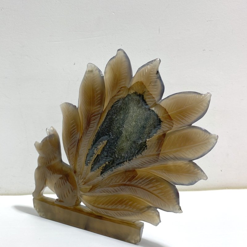Geode Agate Druzy Nine - tailed Fox Carving 11 - Wholesale Crystals