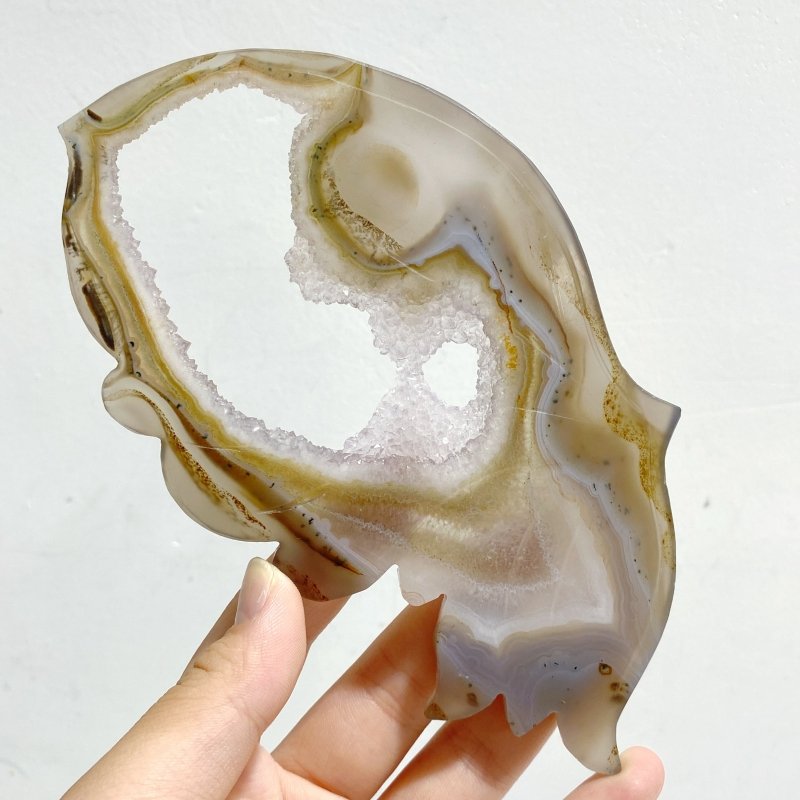 Geode Druzy Agate Butterfly Wing Carving With Stand -Wholesale Crystals