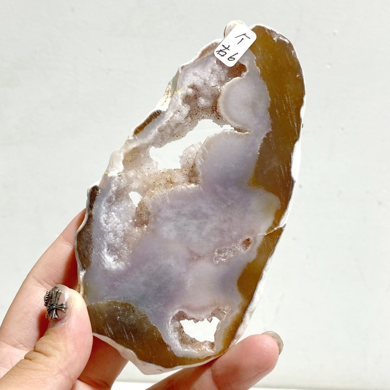 Geode Druzy Pink Amethyst Slab Butterfly Wing Carving With Stand #1 -Wholesale Crystals