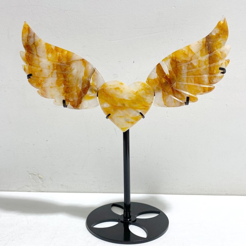 Golden Hematoid Quartz Fire Quartz Heart Wing Carving With Stand - Wholesale Crystals