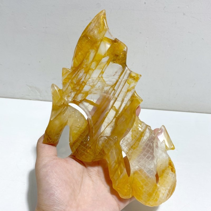 Hematoid Quartz Golden Fire Quartz Flying Dragon Carving With Stand -Wholesale Crystals