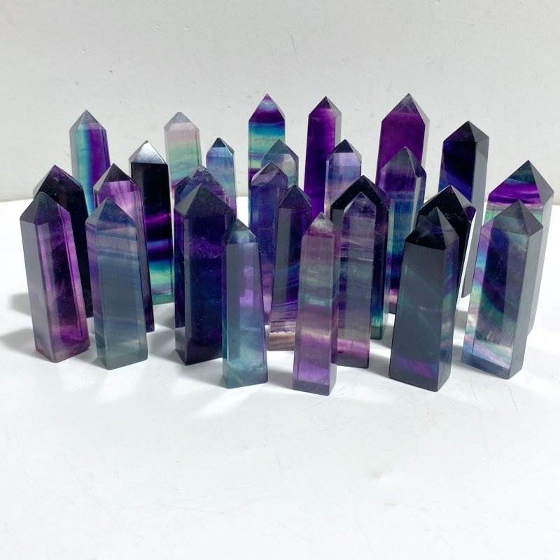High Quality 5-8cm Rainbow Fluorite Four-sided Tower Point Wholesale -Wholesale Crystals