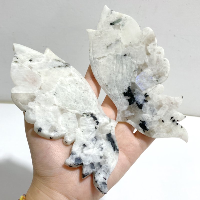 India Moonstone Butterfly Wing Carving With Stand -Wholesale Crystals