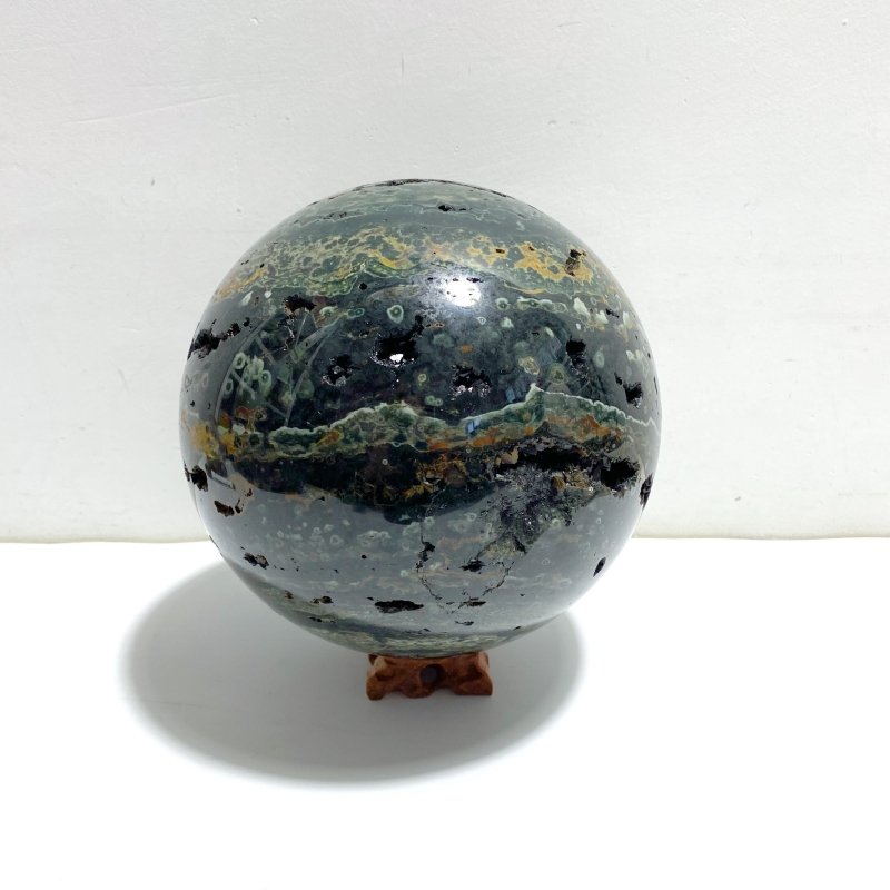 Large 16.5CM Geode Druzy 8th Vein Ocean Jasper Sphere - Wholesale Crystals