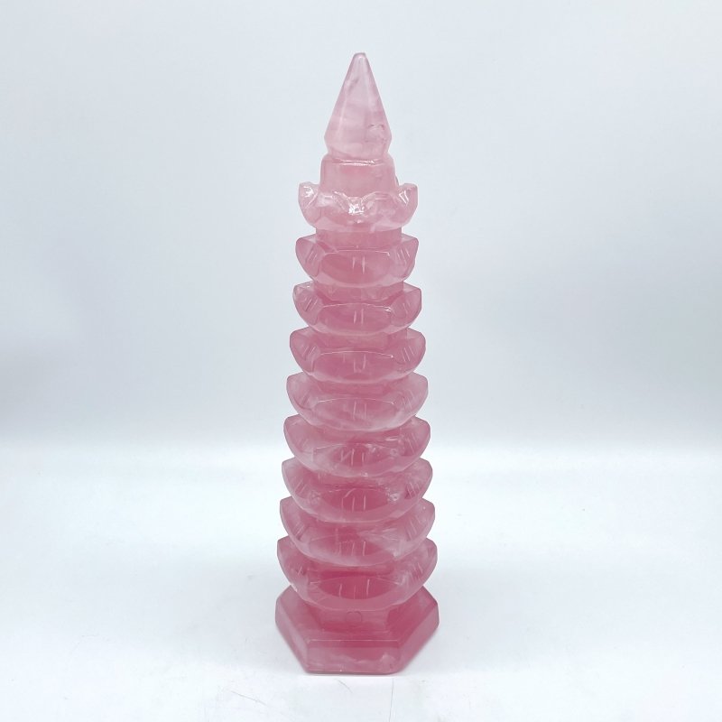 Large Beautiful Rose Quartz Wenchang Tower 9-level Pagoda -Wholesale Crystals