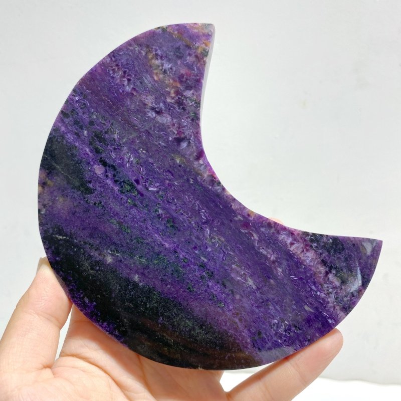 Large Charoite Moon Carving With Stand 16 -Wholesale Crystals