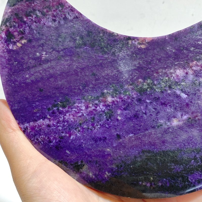 Large Charoite Moon Carving With Stand 2 -Wholesale Crystals