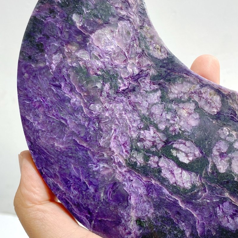 Large Charoite Moon Carving With Stand 4 -Wholesale Crystals