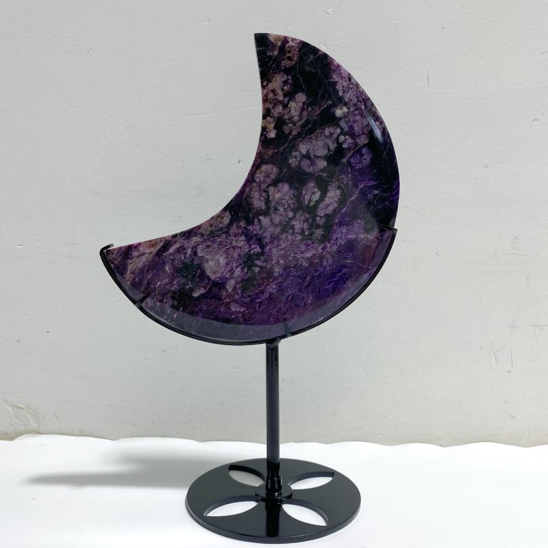 Large Charoite Moon Carving With Stand 4 -Wholesale Crystals