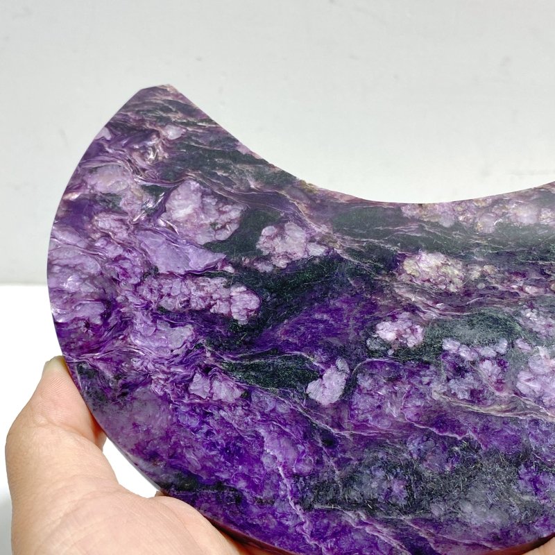 Large Charoite Moon Carving With Stand 5 -Wholesale Crystals