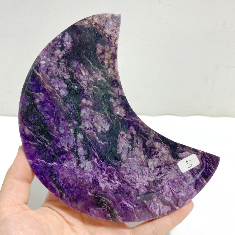 Large Charoite Moon Carving With Stand 5 -Wholesale Crystals