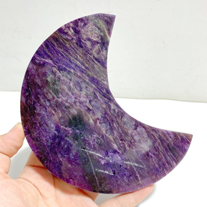 Large Charoite Moon Carving With Stand -Wholesale Crystals