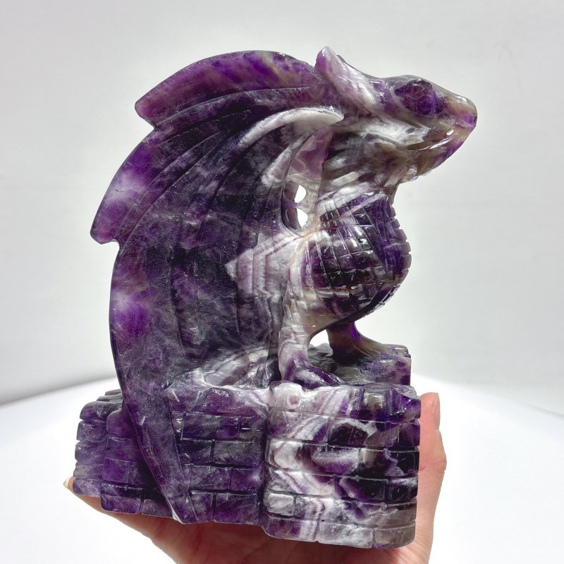 Large Chevron Amethyst Dragon Castle Carving - Wholesale Crystals
