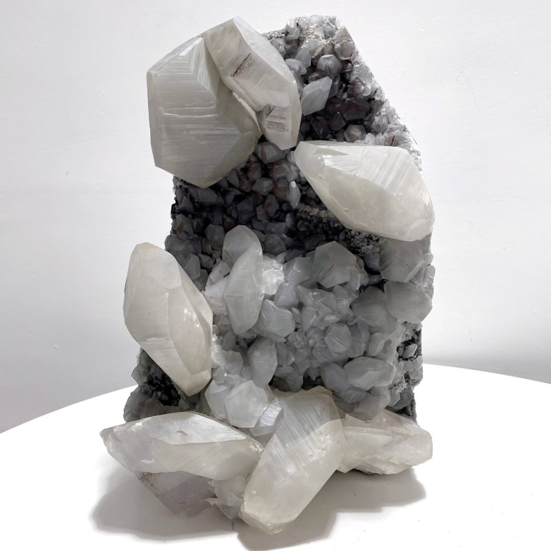 Large Clear Quartz Cluster Mixed Pyrite and White Rainbow Calcite Specimen For Collection - Wholesale Crystals