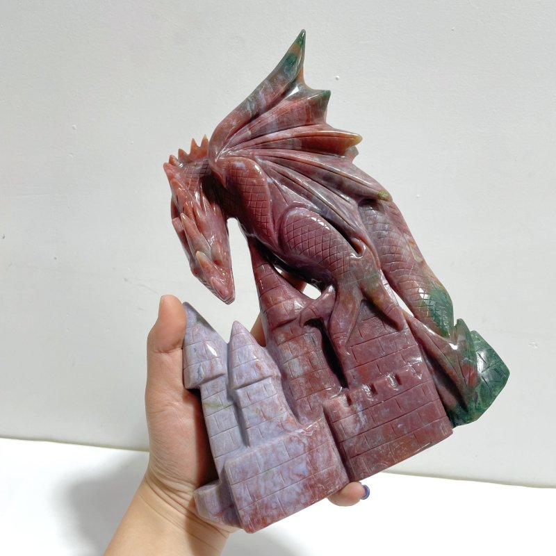 Large Ocean Jasper Flying Dragon Castle Carving - Wholesale Crystals