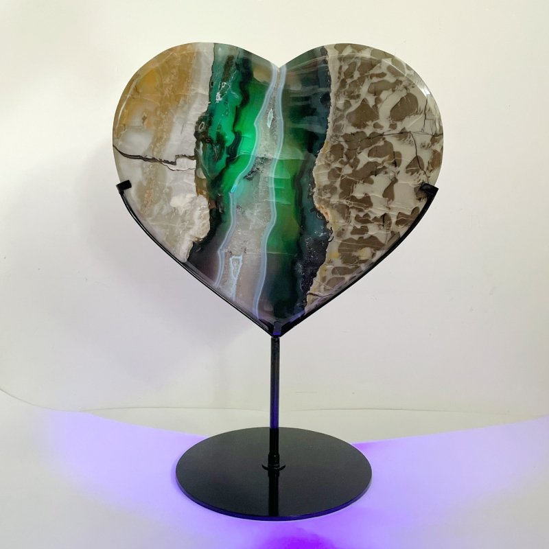 Large Volcano Agate Heart With Stand (UV - Reactive) - Wholesale Crystals