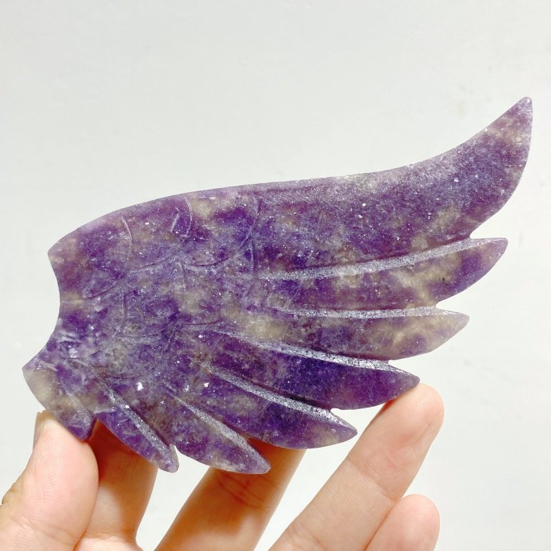 Lepidolite Mixed Quartz Heart Wing Carving With Stand -Wholesale Crystals