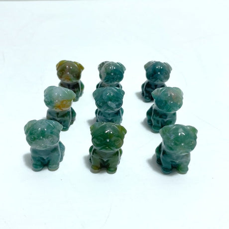 Mini Pug Dog Carving Wholesale Moss Agate Chevron Amethyst - Wholesale Crystals