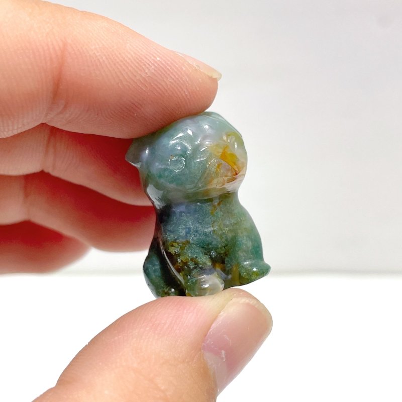 Mini Pug Dog Carving Wholesale Moss Agate Chevron Amethyst - Wholesale Crystals