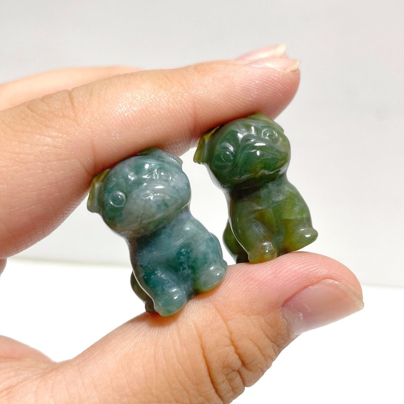 Mini Pug Dog Carving Wholesale Moss Agate Chevron Amethyst - Wholesale Crystals