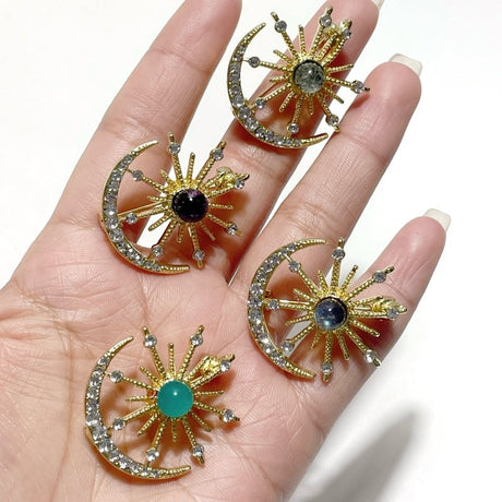 Moon Star Brooch Wholesale Amethyst Garden Quartz Amazonite Labradorite - Wholesale Crystals