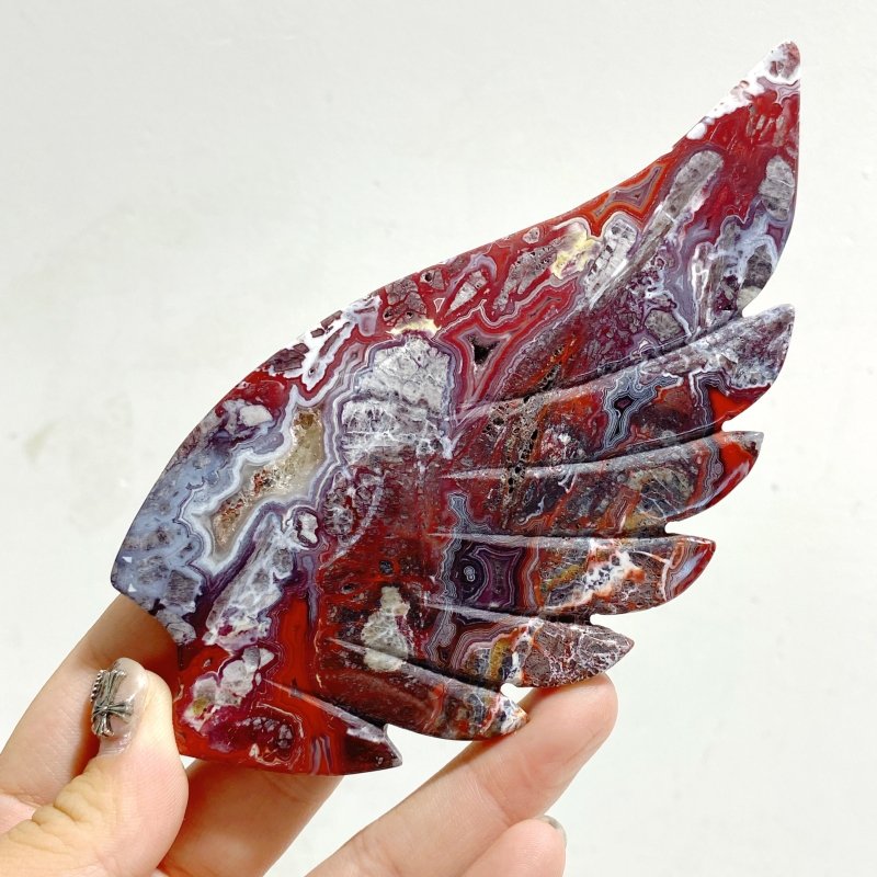 Morocco Agate Heart Wing Carving With Stand -Wholesale Crystals