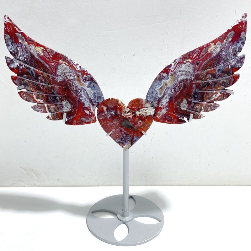 Morocco Agate Heart Wing Carving With Stand -Wholesale Crystals
