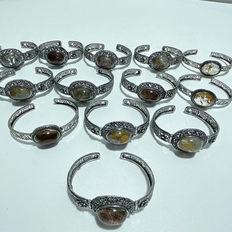 Open Bangle 13 Pieces Retro Garden Quartz Adjustable Alloy Cuff bracelet - Wholesale Crystals