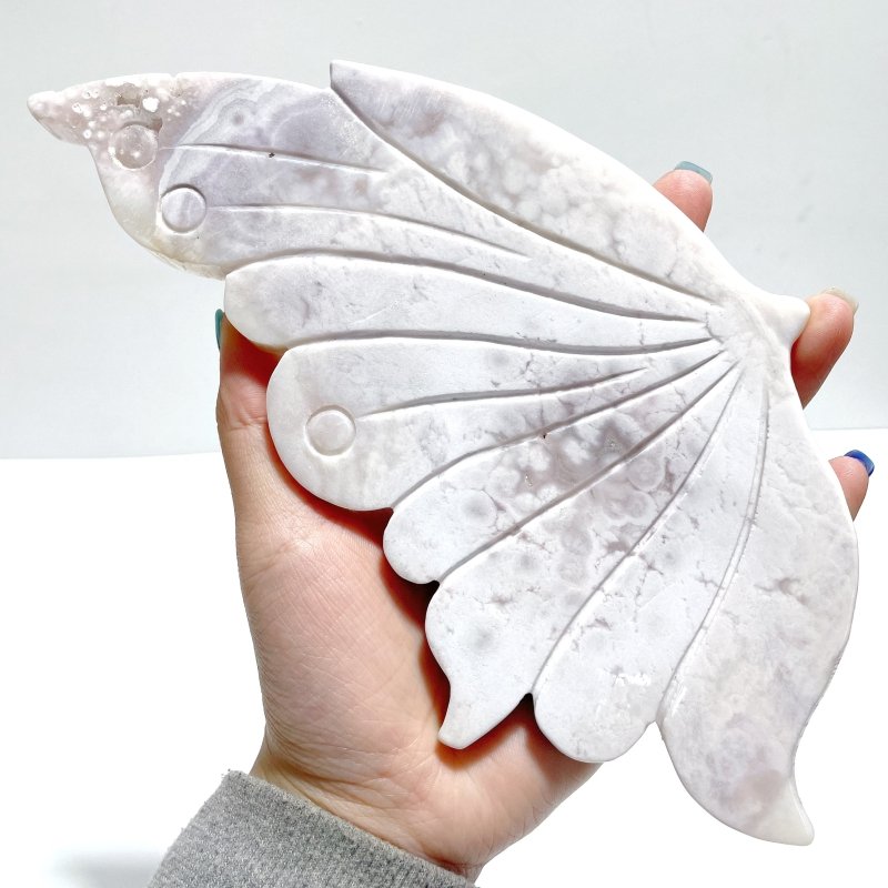Pink Agate Butterfly Wing Carving With Stand - Wholesale Crystals