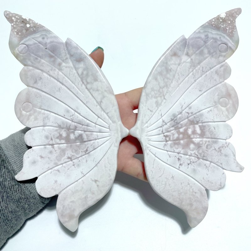 Pink Agate Butterfly Wing Carving With Stand - Wholesale Crystals