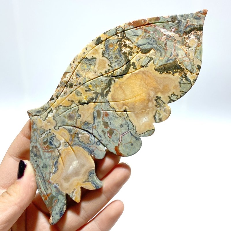 Rainforest Jasper Butterfly Wing Carving With Stand - Wholesale Crystals