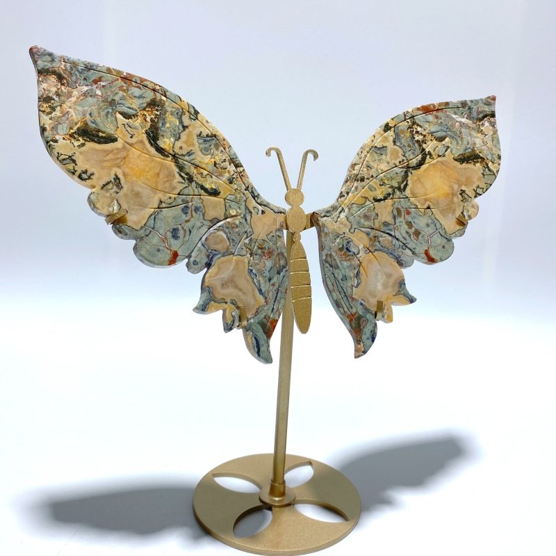 Rainforest Jasper Butterfly Wing Carving With Stand - Wholesale Crystals