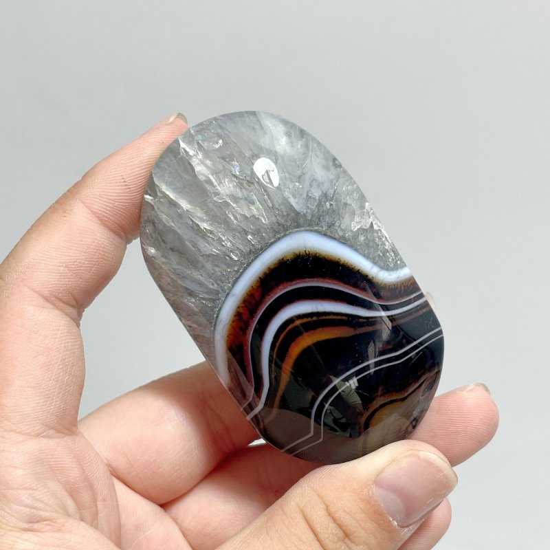 Red&Black Stripe Agate Mixed Quartz Palm Wholesale - Wholesale Crystals