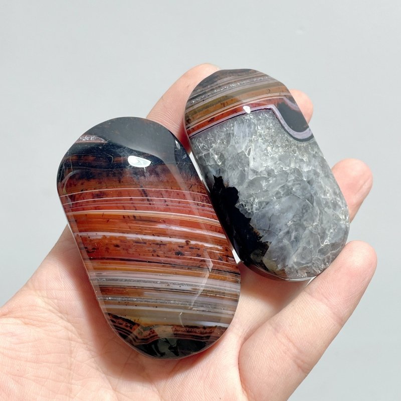 Red&Black Stripe Agate Mixed Quartz Palm Wholesale - Wholesale Crystals