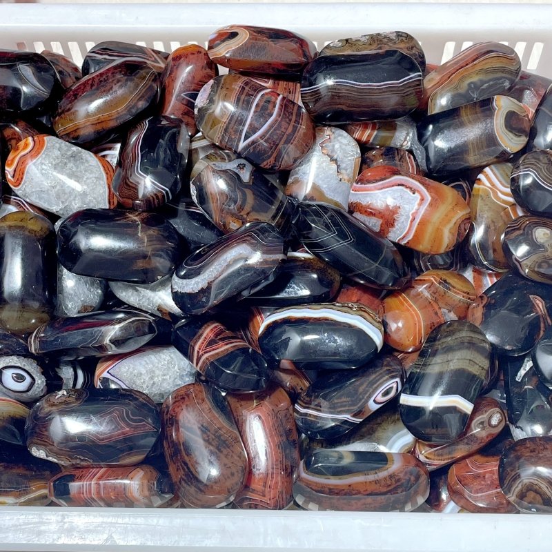 Red&Black Stripe Agate Mixed Quartz Palm Wholesale - Wholesale Crystals