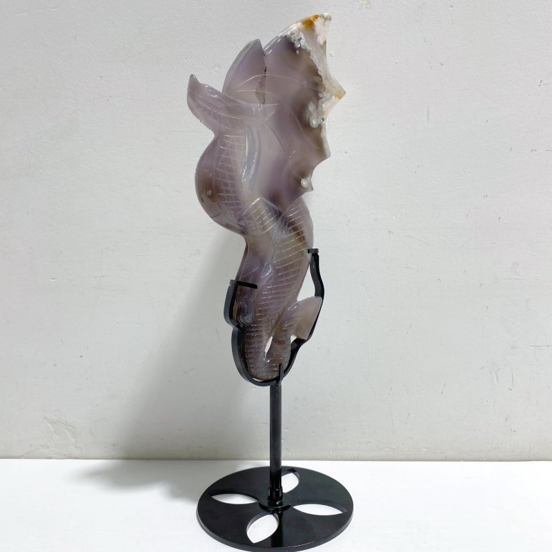 Sakura Flower Agate Flying Dragon Carving With Stand -Wholesale Crystals