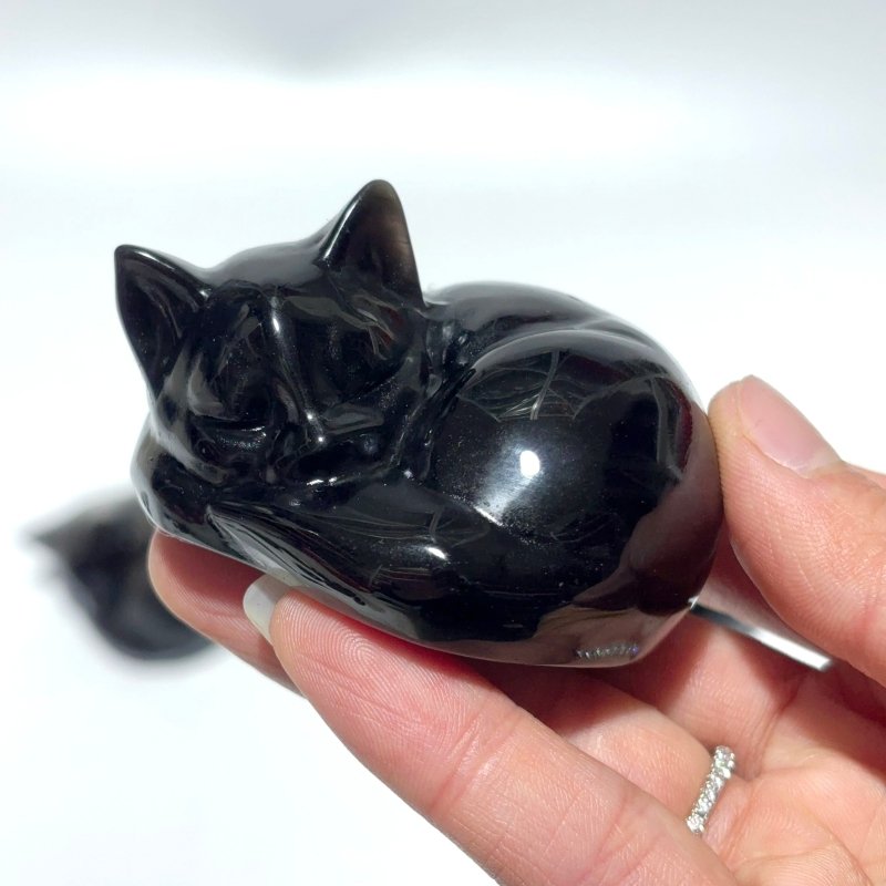 Silver Sheen Obsidian Sleeping Cat Carving Wholesale -Wholesale Crystals