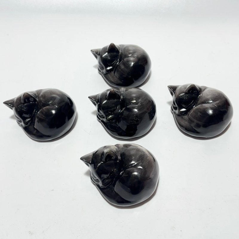 Silver Sheen Obsidian Sleeping Cat Carving Wholesale -Wholesale Crystals