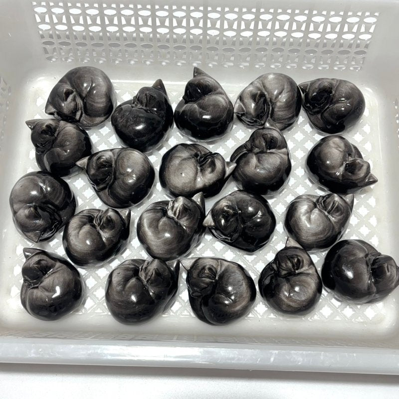 Silver Sheen Obsidian Sleeping Cat Carving Wholesale -Wholesale Crystals
