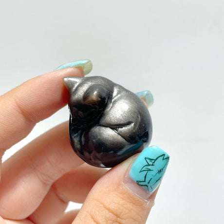 Small Silver Sheen Obsidian Sleeping Cat Carving Wholesale - Wholesale Crystals