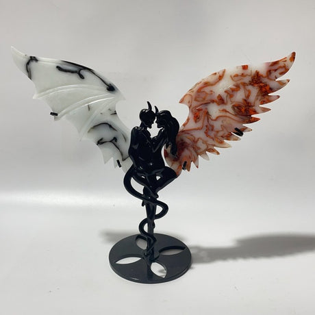 Smelting Agate Demon And Angel Wing Carving With Stand -Wholesale Crystals
