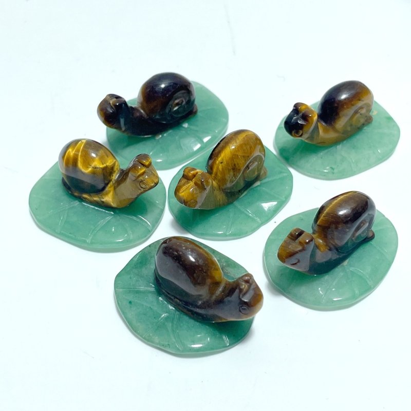 Snail On Leaf Mini Carving Wholesale Tiger Eye Green Aventurine - Wholesale Crystals