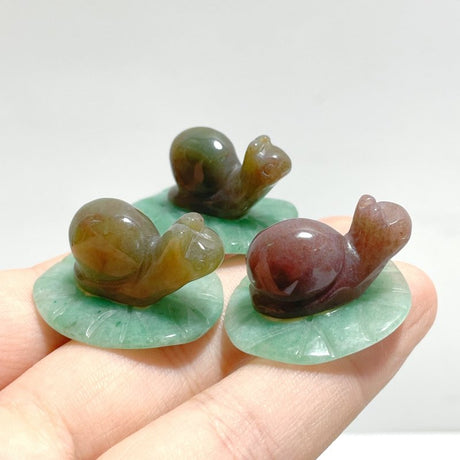 Snail On Leaf Mini Carving Wholesale Tiger Eye Green Aventurine - Wholesale Crystals