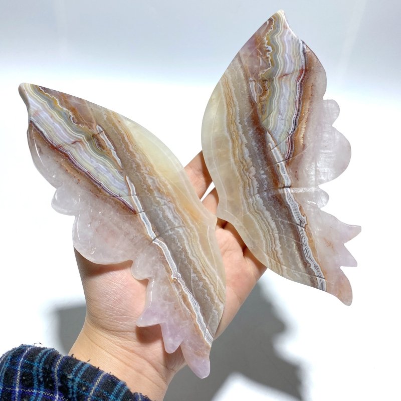 Stripe Agate Butterfly Wing Carving With Stand - Wholesale Crystals