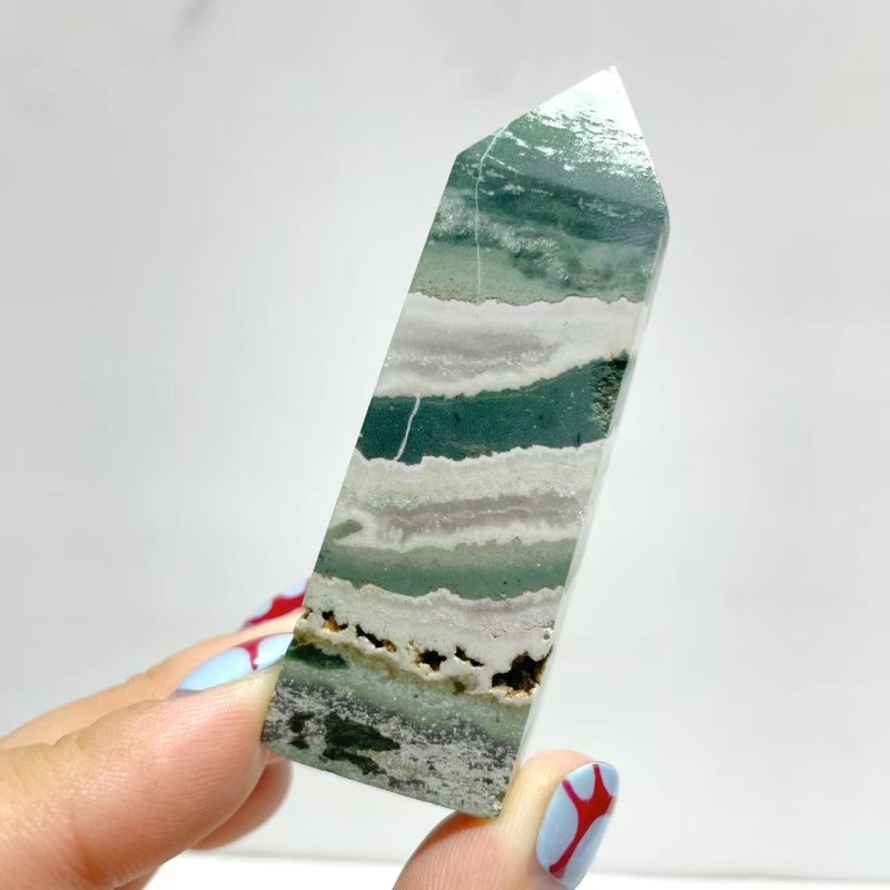 Stripe Moss Agate Mixed Quartz Four - Sided Tower Point Wholesale - Wholesale Crystals