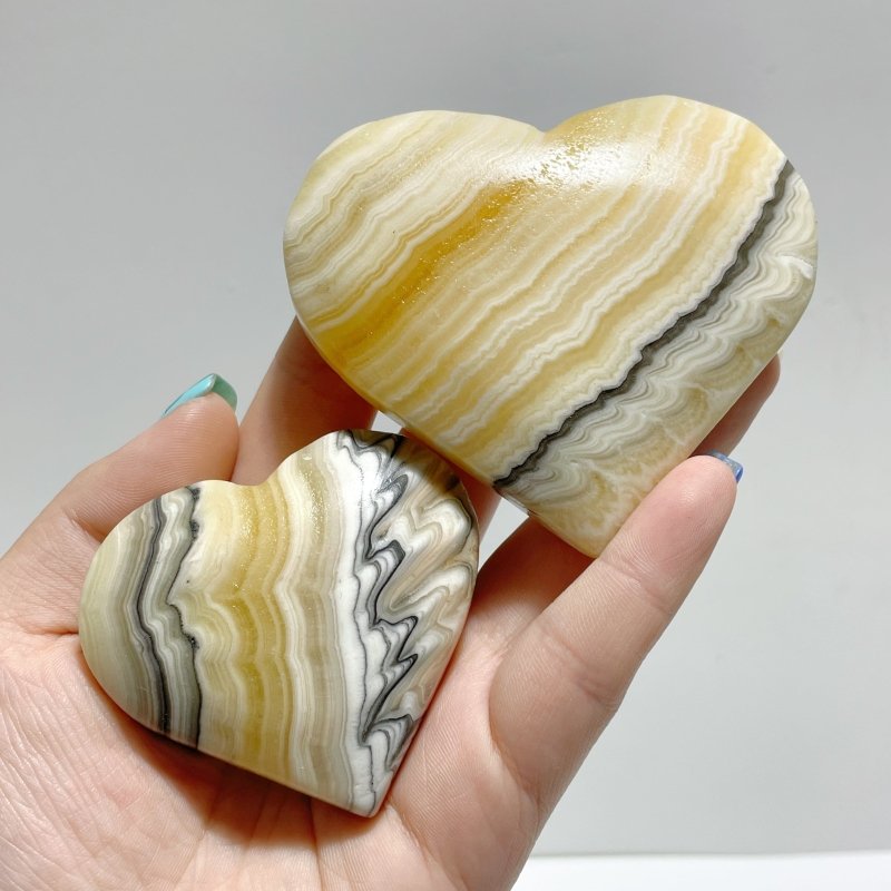 Stripe Yellow/Grey Calcite Heart Wholesale - Wholesale Crystals