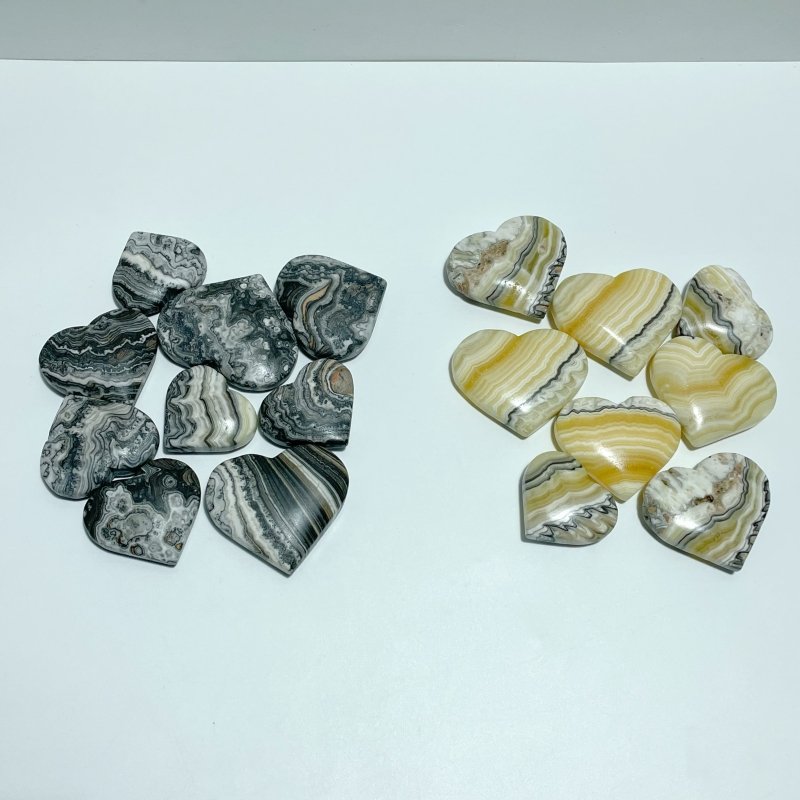 Stripe Yellow/Grey Calcite Heart Wholesale - Wholesale Crystals