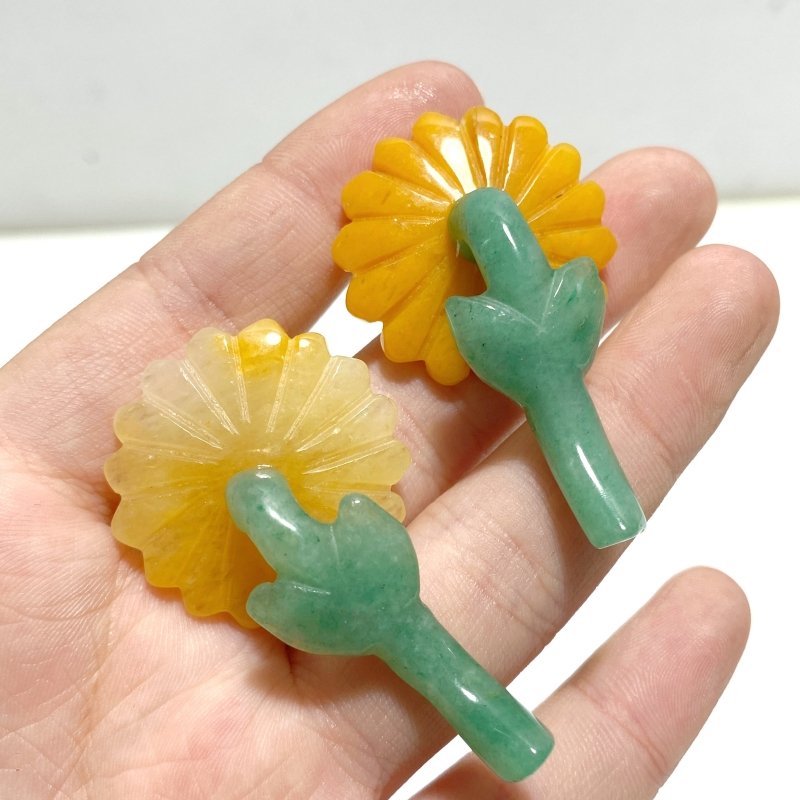 Sunflower - shaped Yellow Jade And Green Aventurine Leaf Carving Wholesale - Wholesale Crystals