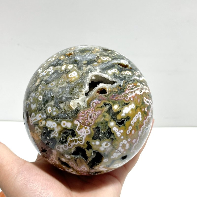 Unique 10.4CM Geode Druzy 8th Vein Ocean Jasper Sphere - Wholesale Crystals