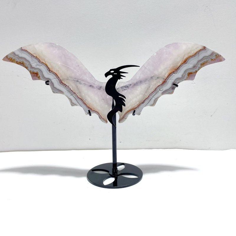 Unique Amethyst Mixed Agate Flying Dragon Wing Carving With Stand - Wholesale Crystals